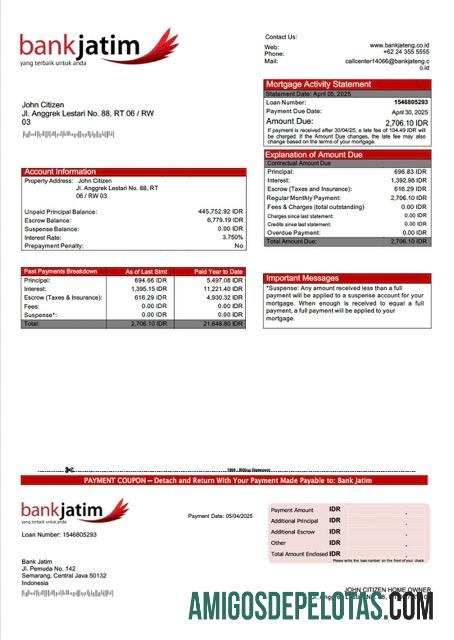para download Modelo Word e PDF de declaração de hipoteca do Banco da Indonésia Jatim